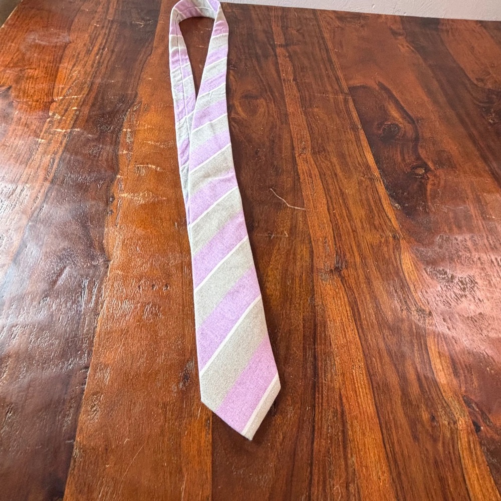 Jack Sartori New York Mens Linen Blend Striped Tie Lavender Purple Grey White‎